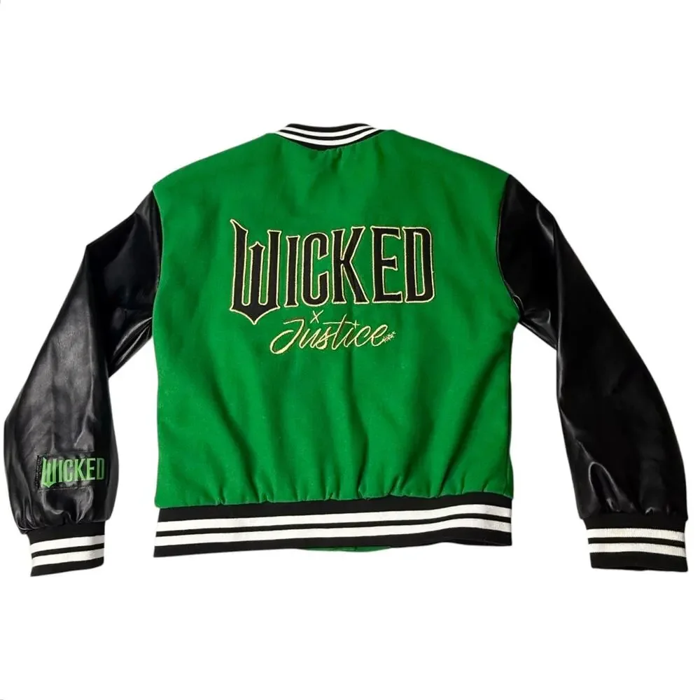 Wicked Bomber Jacket Girls M 10 Wizard Oz Justice Coat Elphaba Halloween Costume